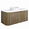 Arezzo Slatted 1200mm Light Oak Curved Wall Mounted Vanity with Round Matt White Basin