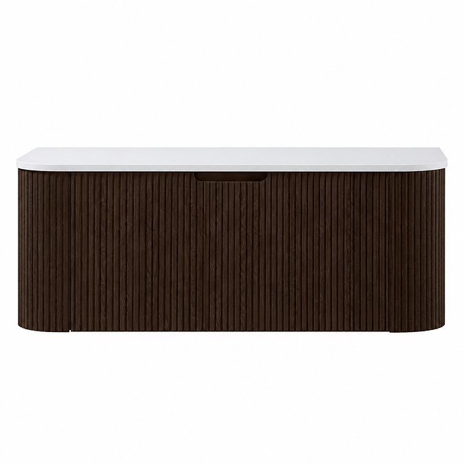 Arezzo Slatted 1200mm Walnut Curved Wall Mounted Vanity with Round Matt White Basin