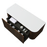 Arezzo Slatted 1200mm Walnut Curved Wall Mounted Vanity with Round Matt White Basin