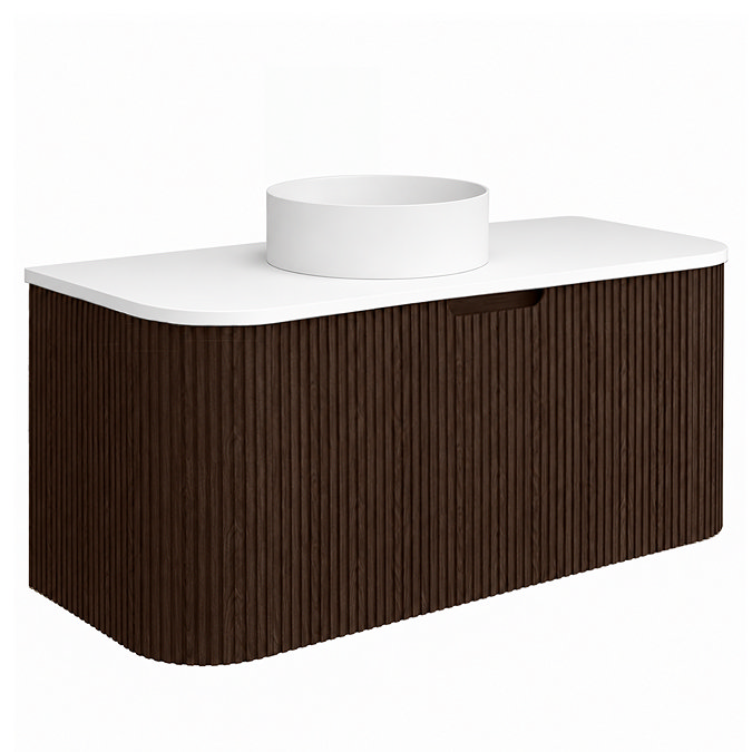 Arezzo Slatted 1200mm Walnut Curved Wall Mounted Vanity with Round Matt White Basin