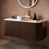 Arezzo Slatted 1200mm Walnut Curved Wall Mounted Vanity with Round Matt White Basin
