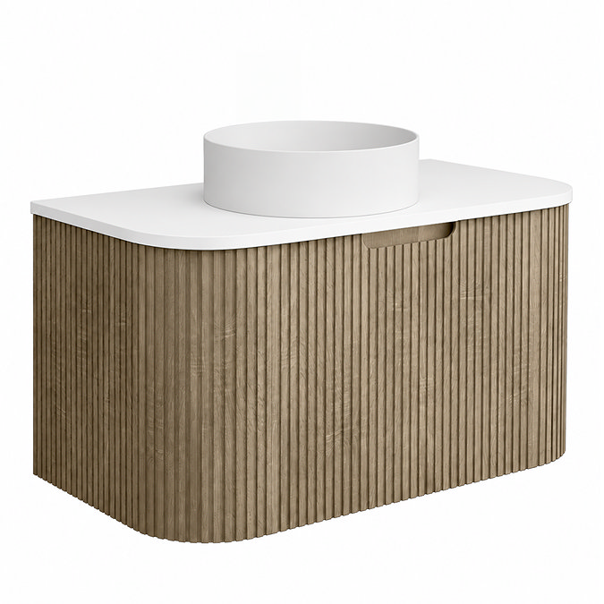 Arezzo Slatted 900mm Light Oak Curved Wall Mounted Vanity with Round Matt White Basin