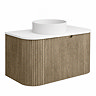 Arezzo Slatted 900mm Light Oak Curved Wall Mounted Vanity with Round Matt White Basin