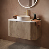 Arezzo Slatted 900mm Light Oak Curved Wall Mounted Vanity with Round Matt White Basin