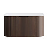 Arezzo Slatted 900mm Walnut Curved Wall Mounted Vanity with Round Matt White Basin
