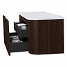 Arezzo Slatted 900mm Walnut Curved Wall Mounted Vanity with Round Matt White Basin