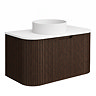Arezzo Slatted 900mm Walnut Curved Wall Mounted Vanity with Round Matt White Basin