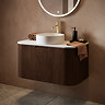 Arezzo Slatted 900mm Walnut Curved Wall Mounted Vanity with Round Matt White Basin