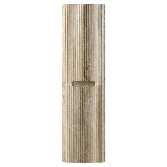 Arezzo Slatted Curved Wall Hung Tall Storage Unit - 1380mm High, Light Oak