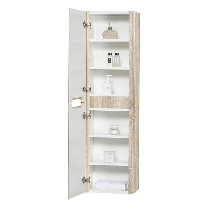 Arezzo Slatted Curved Wall Hung Tall Storage Unit - 1380mm High, Light Oak