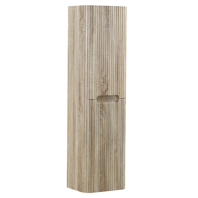 Arezzo Slatted Curved Wall Hung Tall Storage Unit - 1380mm High, Light Oak
