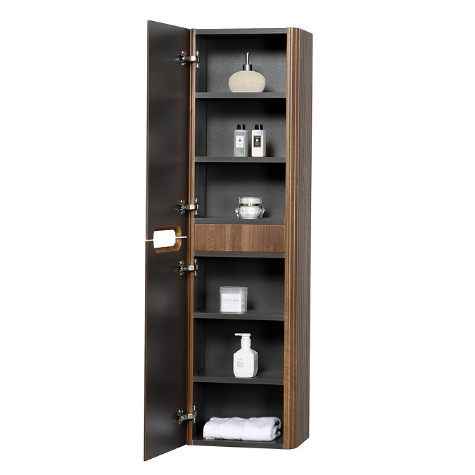 Arezzo Slatted Curved Wall Hung Tall Storage Unit - 1380mm High, Walnut