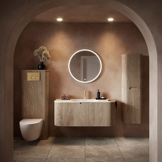 Arezzo Slatted Light Oak Curved Tall WC Unit