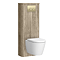 Arezzo Slatted Light Oak Tall WC Unit with Cistern Frame, Brushed Brass Flush Plate & White Wall Hung Pan