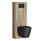 Arezzo Slatted Light Oak Tall WC Unit with Cistern Frame, Matt Black Flush Plate & Black Wall Hung Pan