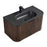 Arezzo Slatted Walnut 900 Wall Mounted Curved Vanity Unit with Matt Black Basin