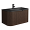 Arezzo 900mm Slatted Walnut Wall Mounted Curved Vanity Unit with Matt Black Basin