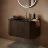 Arezzo 900mm Slatted Walnut Wall Mounted Curved Vanity Unit with Matt Black Basin