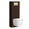 Arezzo Slatted Walnut Tall WC Unit with Cistern Frame, Brushed Brass Flush Plate & White Wall Hung Pan