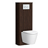 Arezzo Slatted Walnut Tall WC Unit with Cistern Frame, Chrome Flush Plate & White Wall Hung Pan