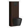 Arezzo Slatted Walnut Tall WC Unit with Cistern Frame, Matt Black Flush Plate & Black Wall Hung Pan