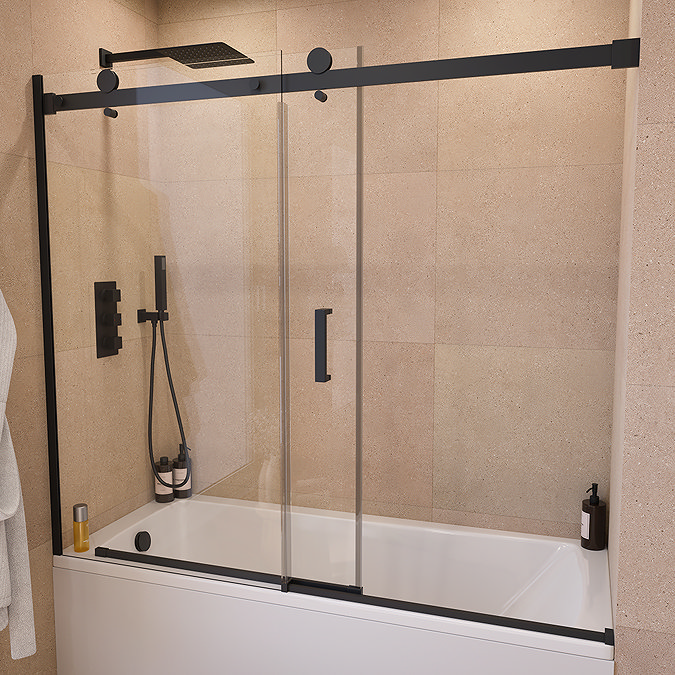 Arezzo Sliding Bath Screen (W1700 x H1500) – Matt Black