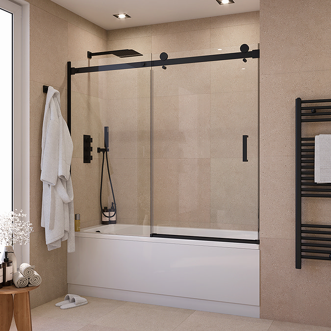Arezzo Sliding Bath Screen (W1700 x H1500) – Matt Black