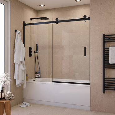 Arezzo Sliding Bath Screen (W1700 x H1500) – Matt Black