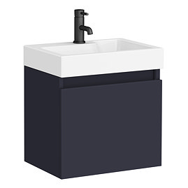 Arezzo Slim Wall Hung Vanity Unit - Matt Blue - 500 x 300mm Large Image