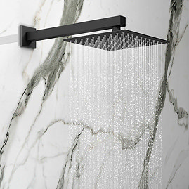 Arezzo Square 200 x 200mm Matt Black Fixed Shower Head + Wall Mounted Arm Large Image