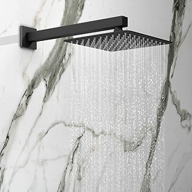Arezzo Square 200 x 200mm Matt Black Fixed Shower Head + Wall Mounted Arm Large Image