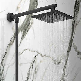 Arezzo Square 200mm Matt Black Slim Rainfall Shower Head with 1.75m Flexible Hose
