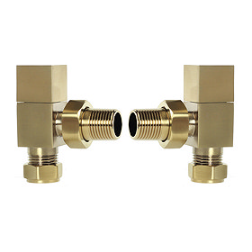 Arezzo Square Angled Radiator Valves - Brushed Brass Large Image