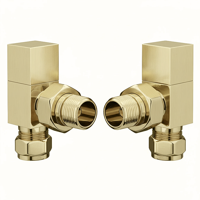 Arezzo Square Angled Radiator Valves - Brushed Brass