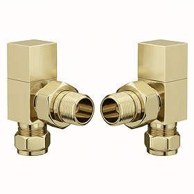 Arezzo Square Angled Radiator Valves - Brushed Brass