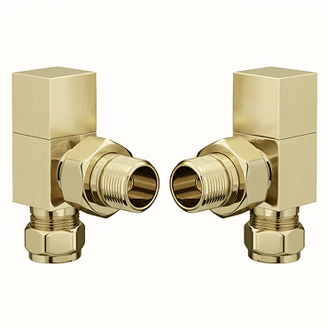 Arezzo Square Angled Radiator Valves - Brushed Brass