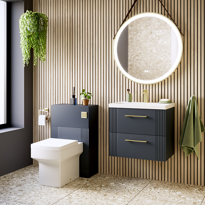 Arezzo Square Back to Wall Toilet Pan with Soft Close Seat – Gloss White Ceramic