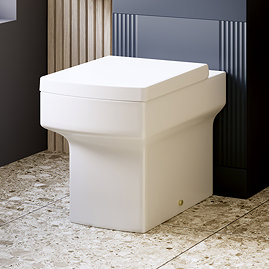 Arezzo Square Back to Wall Toilet Pan with Soft Close Seat – Gloss White Ceramic