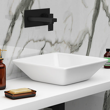 Arezzo Square Black Wall Mounted Basin Tap + 410 x 410mm Counter Top Basin  Profile Large Image
