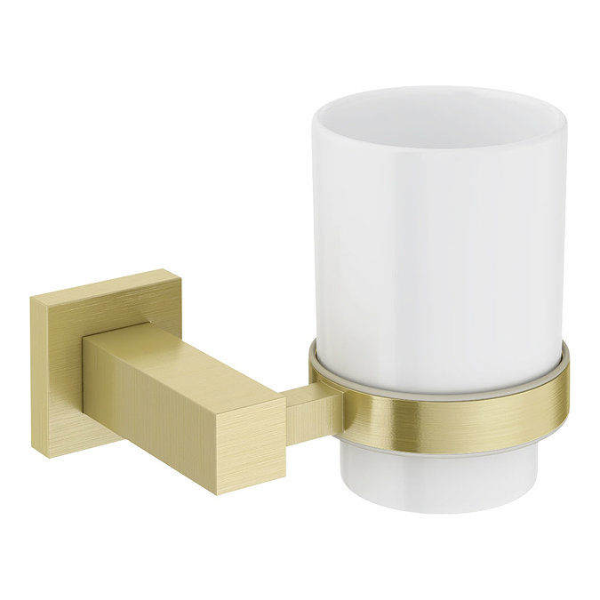 Arezzo Square Brushed Brass 4-Piece Bathroom Accessory Pack  In Bathroom Large Image