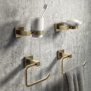 Arezzo Square Brushed Brass 4-Piece Bathroom Accessory Pack  Profile Large Image