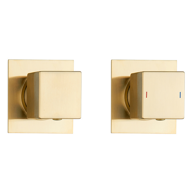 Arezzo Square Brushed Brass Concealed Individual Diverter + Thermostatic Control Shower Valve  Profile Large Image
