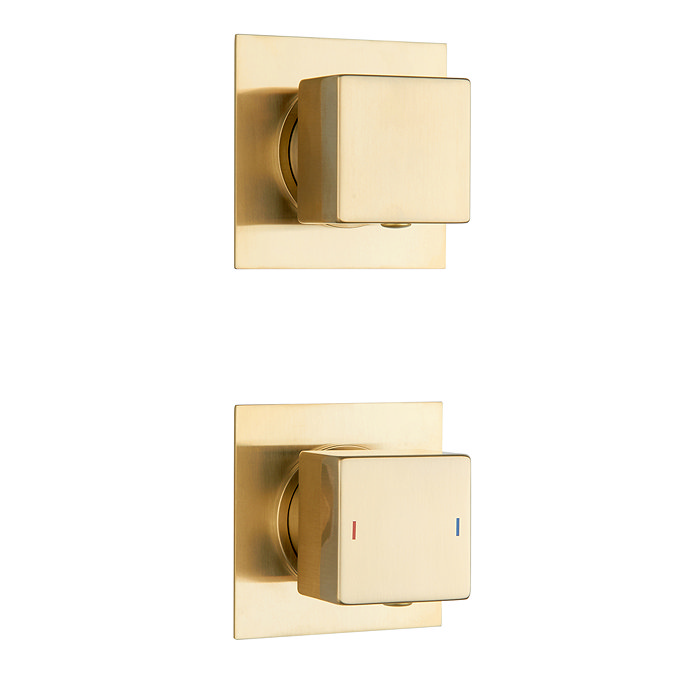 Arezzo Square Brushed Brass Concealed Individual Diverter + Thermostatic Control Shower Valve Large 