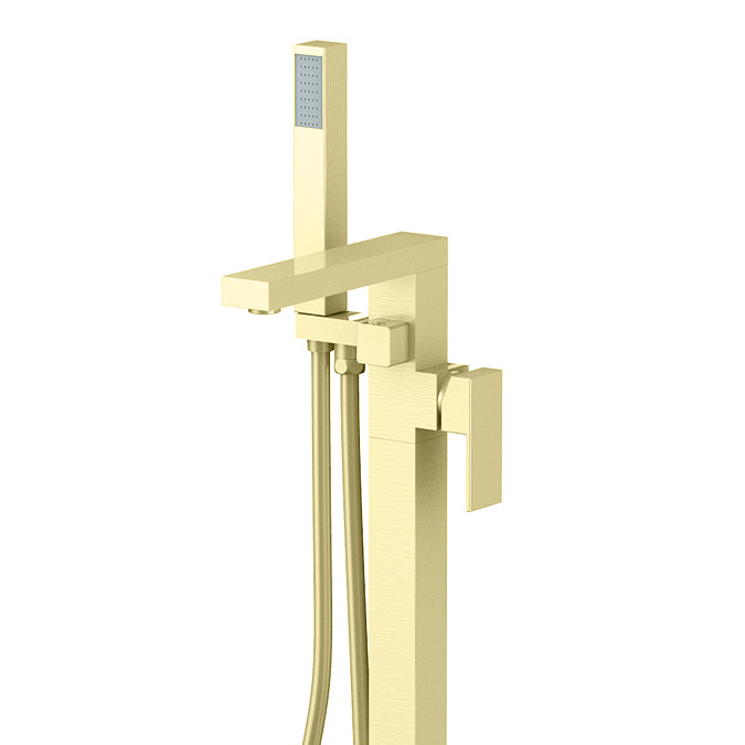 Arezzo Square Brushed Brass Floor Mounted Free-standing Bath Shower Mixer