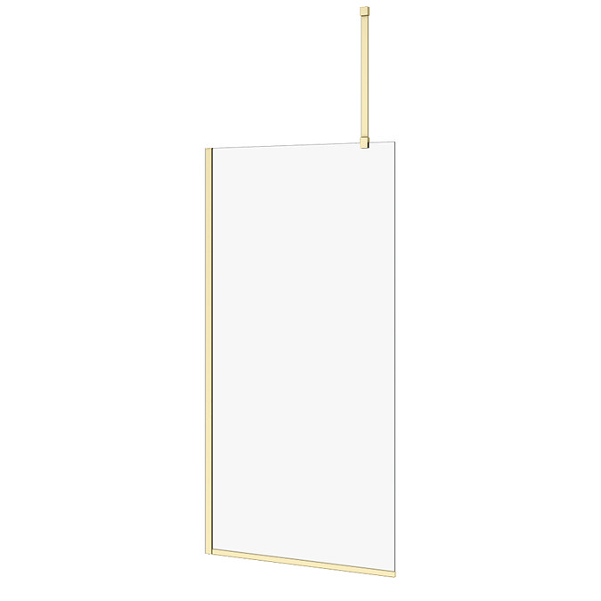 Arezzo Square Brushed Brass Frameless 10mm Wetroom Screen with Ceiling Arm