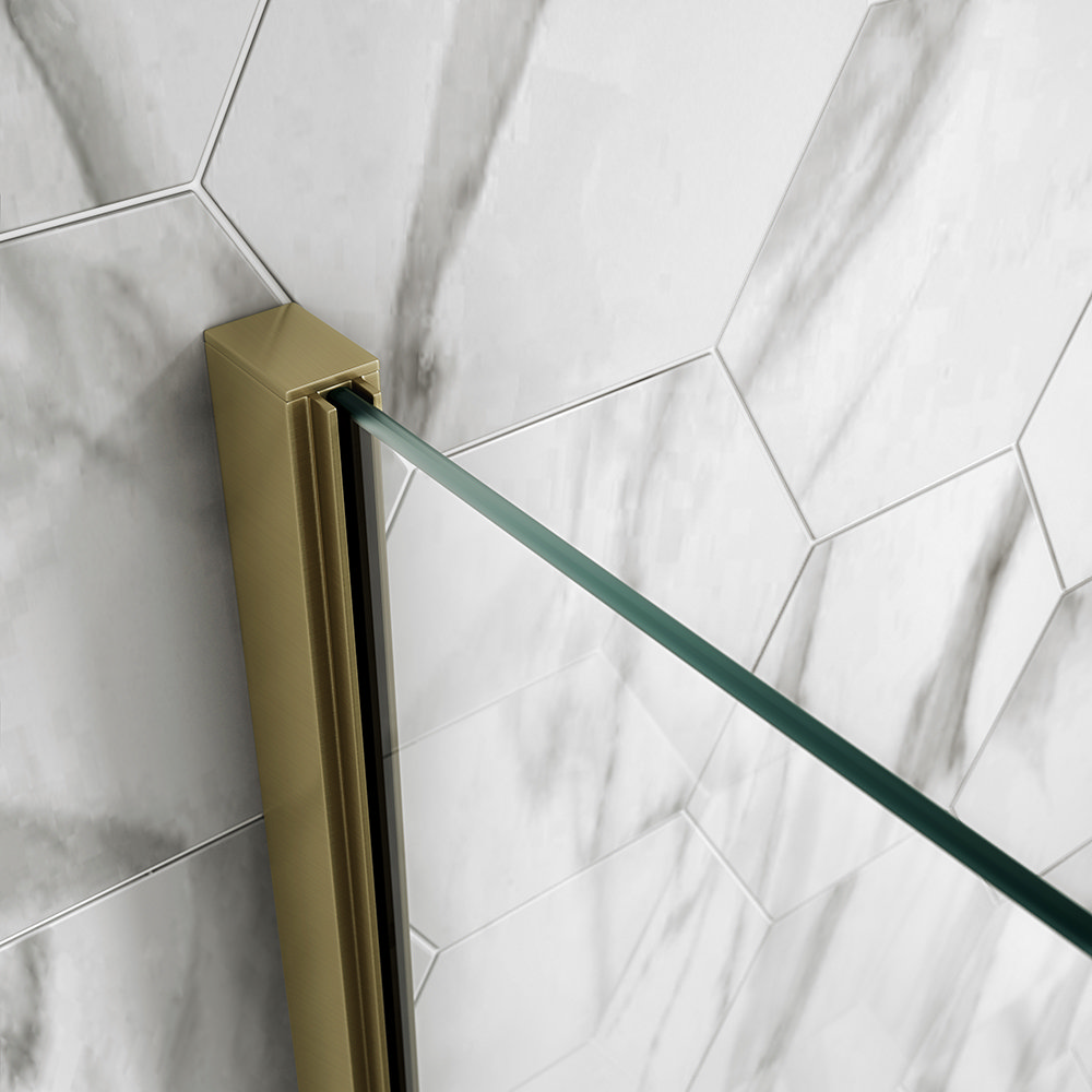 Arezzo Square Brushed Brass Frameless 10mm Wetroom Screen with Wall Mounted Arm