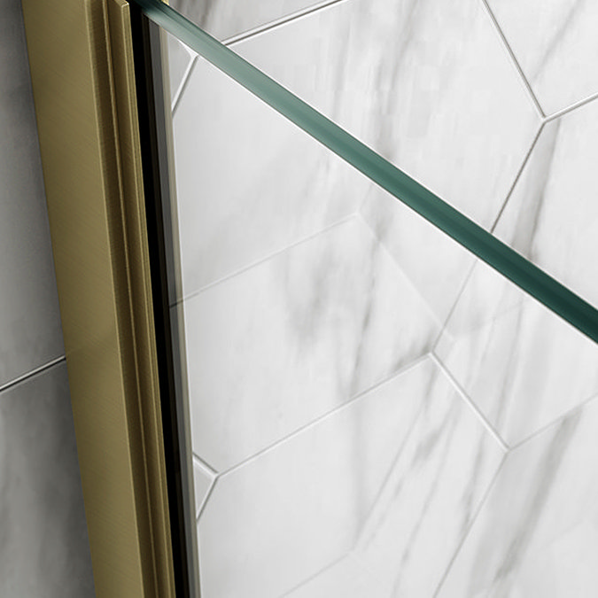 Arezzo Square Brushed Brass Frameless 10mm Wetroom Screen with Wall Mounted Arm 