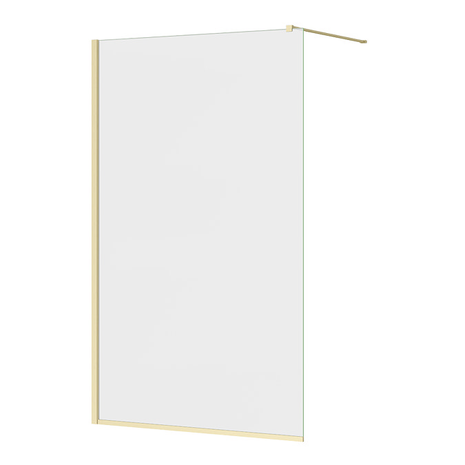 Arezzo Square Brushed Brass Frameless 10mm Wetroom Screen with Wall Mounted Arm 1200mm