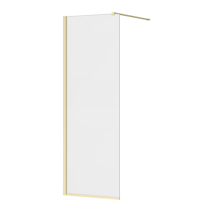 Arezzo Square Brushed Brass Frameless 10mm Wetroom Screen with Wall Mounted Arm 700mm