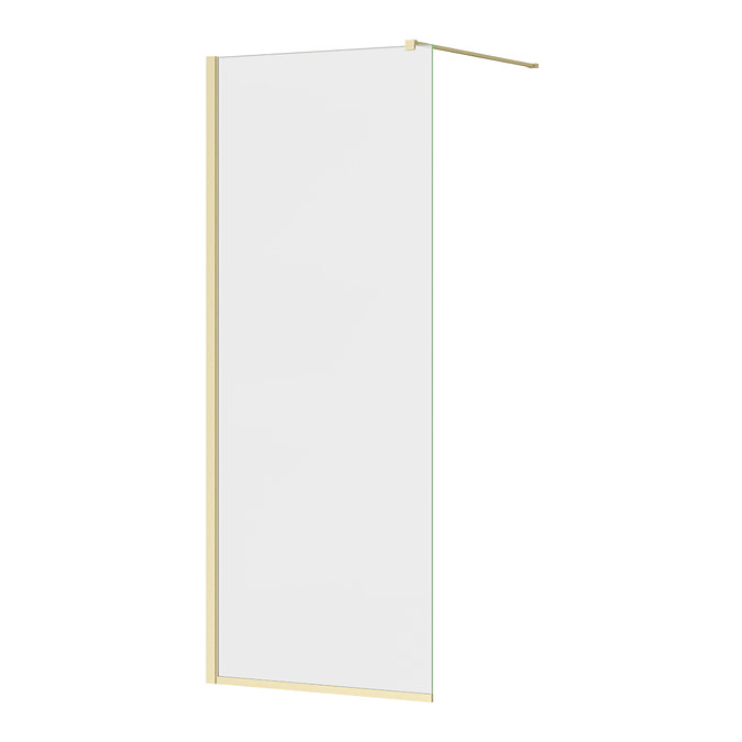 Arezzo Square Brushed Brass Frameless 10mm Wetroom Screen with Wall Mounted Arm 800mm